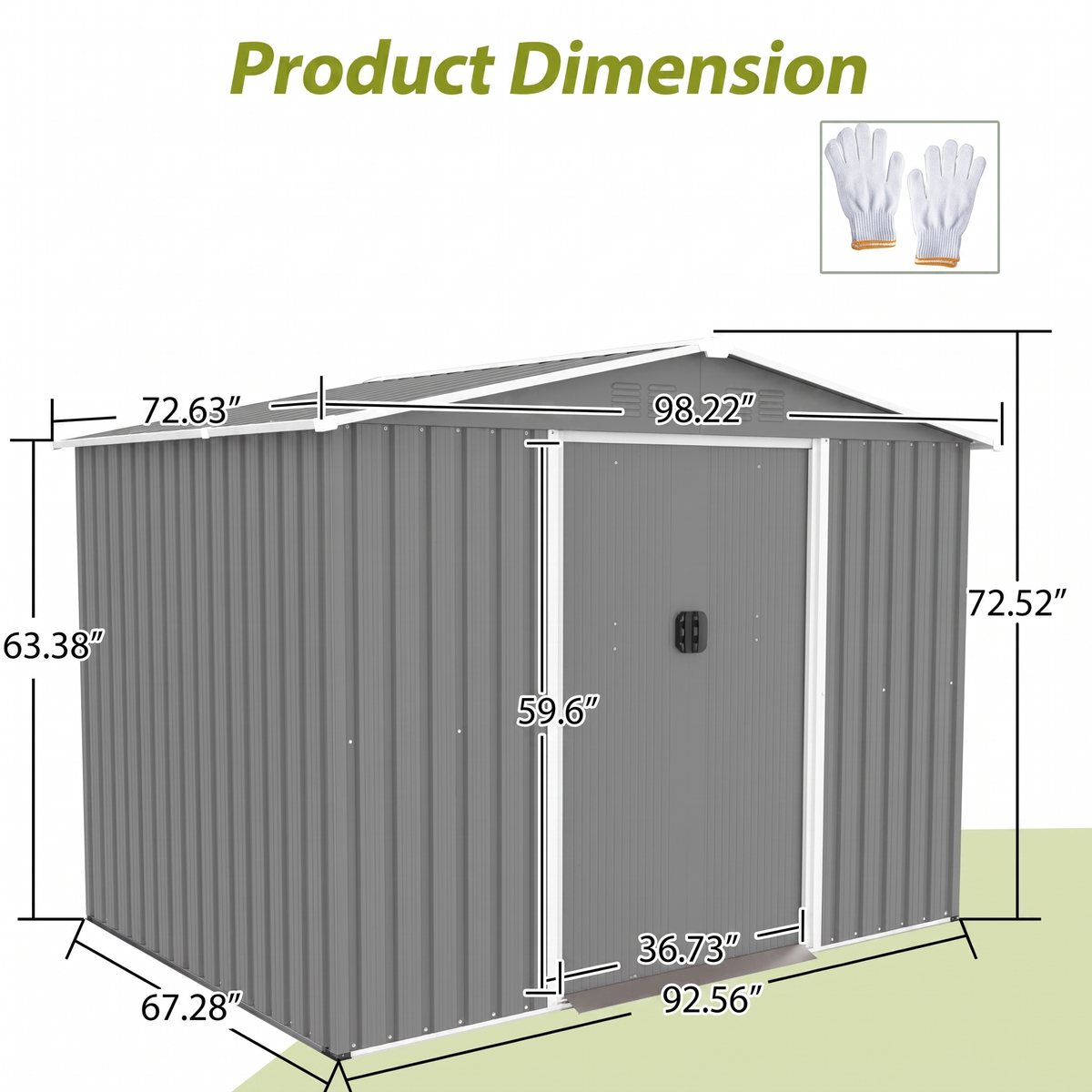 8x6 FT Metal Garden Storage Shed with Lockable Sliding Doors & Metal Foundation - All-Weather Steel Shed, Gray