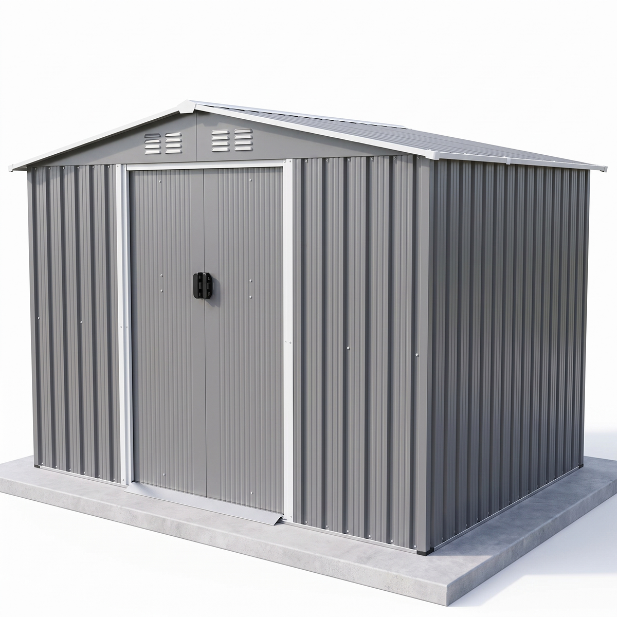8x6 FT Metal Garden Storage Shed with Lockable Sliding Doors & Metal Foundation - All-Weather Steel Shed, Gray
