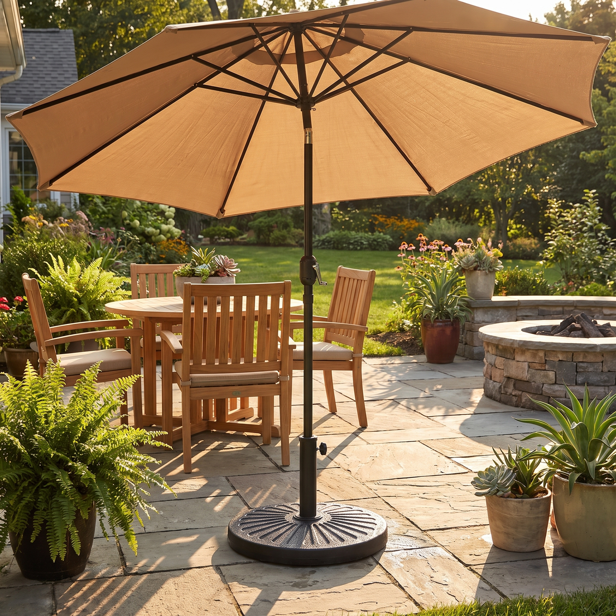 Outdoor Patio Umbrella Base 26.5 lbs - Resin Stand with Bronze Finish for Yard, Garden & Poolside