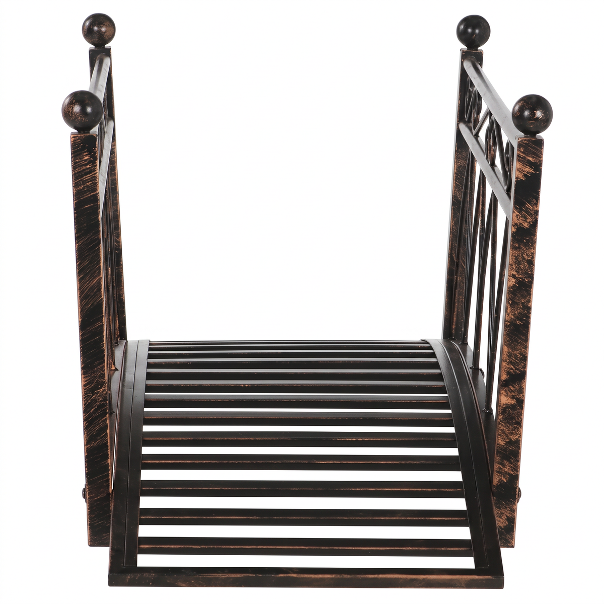 Metal Arch Garden Bridge with Safety Rails - Bronze Decorative Footbridge