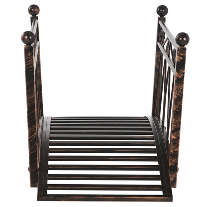 Metal Arch Garden Bridge with Safety Rails - Bronze Decorative Footbridge