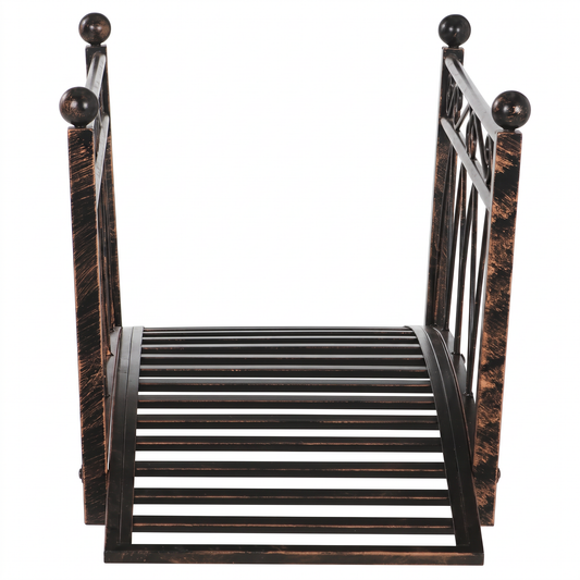 Metal Arch Garden Bridge with Safety Rails - Bronze Decorative Footbridge