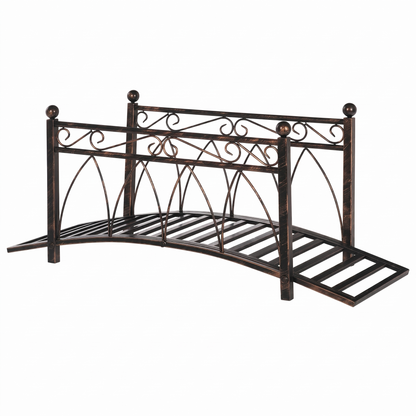 Metal Arch Garden Bridge with Safety Rails - Bronze Decorative Footbridge