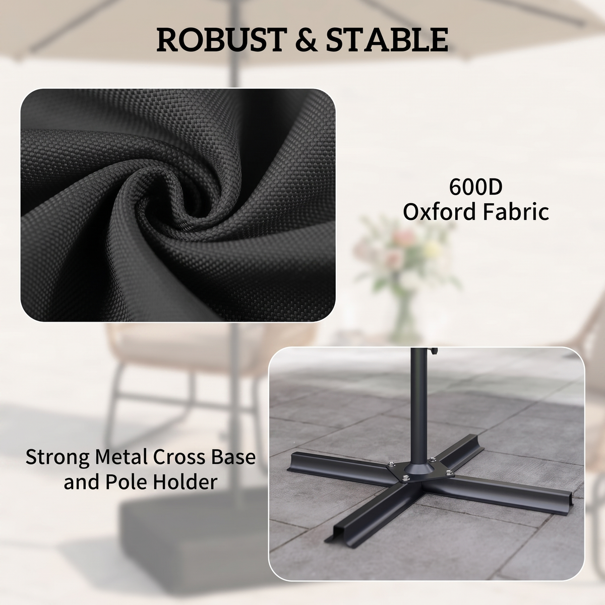 Heavy Duty Sand-Filled Parasol Base 176 lbs - Universal Umbrella Stand for Cantilever & Standard Poles, Black
