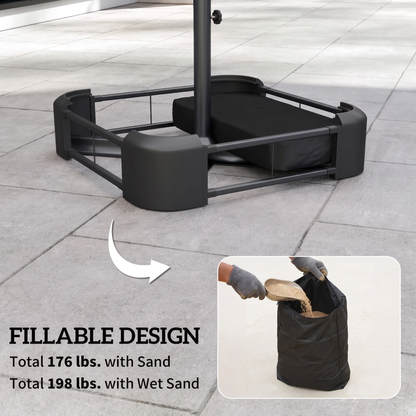 Heavy Duty Sand-Filled Parasol Base 176 lbs - Universal Umbrella Stand for Cantilever & Standard Poles, Black