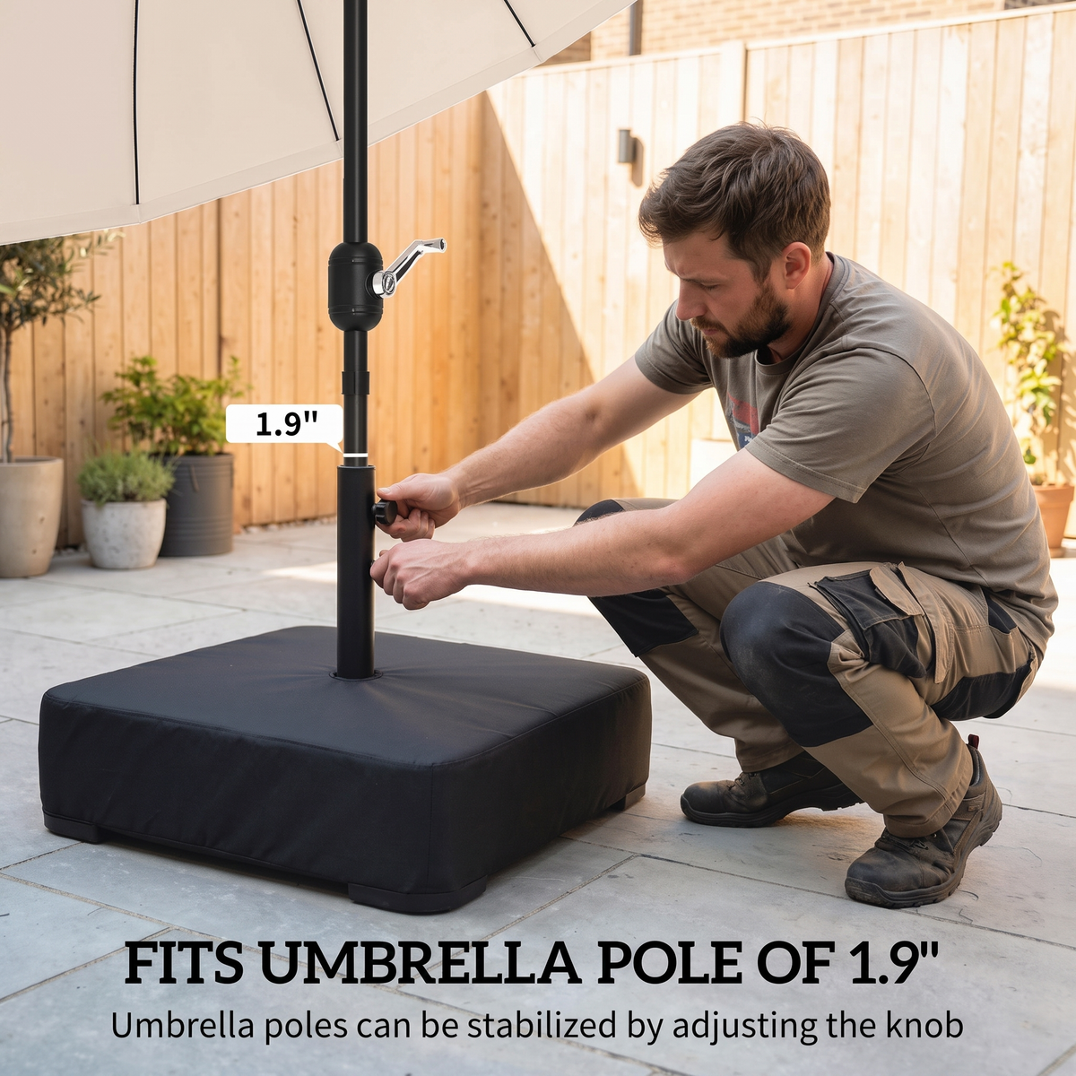 Heavy Duty Sand-Filled Parasol Base 176 lbs - Universal Umbrella Stand for Cantilever & Standard Poles, Black