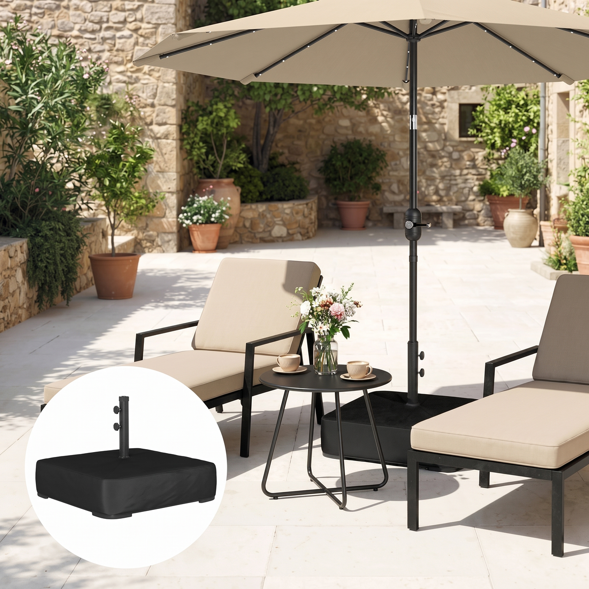 Heavy Duty Sand-Filled Parasol Base 176 lbs - Universal Umbrella Stand for Cantilever & Standard Poles, Black