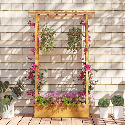 70" Tall Raised Garden Bed with Trellis & Flat Roof - Pine Wood Planter for Climbing Plants & Vegetables