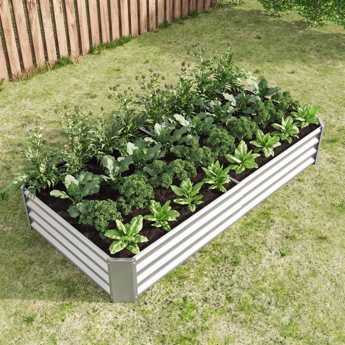 Metal Raised Garden Bed 6x3x1 ft - Galvanized Steel Rectangle Planter for Vegetables, Herbs & Flowers
