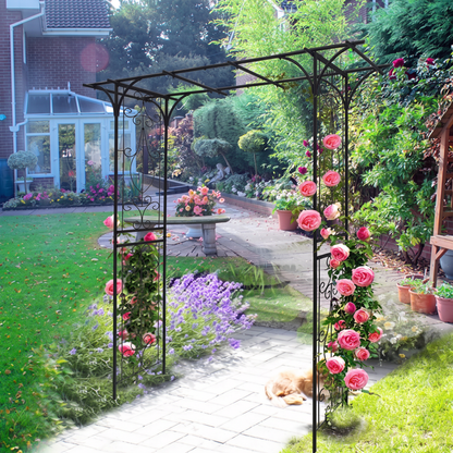 Wide Metal Garden Arch for Climbing Plants - Rose Arch Outdoor Trellis, 80.3" W x 81.1" H, Black