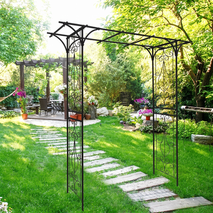 Wide Metal Garden Arch for Climbing Plants - Rose Arch Outdoor Trellis, 80.3" W x 81.1" H, Black