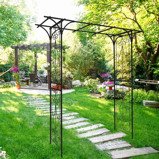 Wide Metal Garden Arch for Climbing Plants - Rose Arch Outdoor Trellis, 80.3" W x 81.1" H, Black