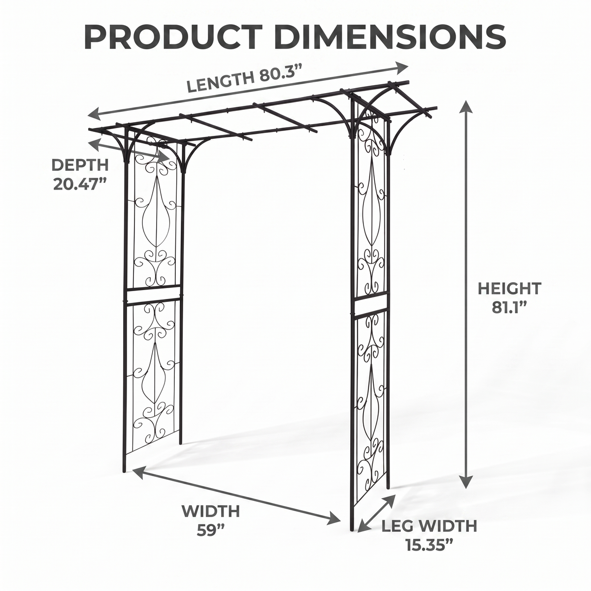 Wide Metal Garden Arch for Climbing Plants - Rose Arch Outdoor Trellis, 80.3" W x 81.1" H, Black