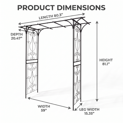 Wide Metal Garden Arch for Climbing Plants - Rose Arch Outdoor Trellis, 80.3" W x 81.1" H, Black