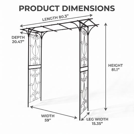 Wide Metal Garden Arch for Climbing Plants - Rose Arch Outdoor Trellis, 80.3" W x 81.1" H, Black