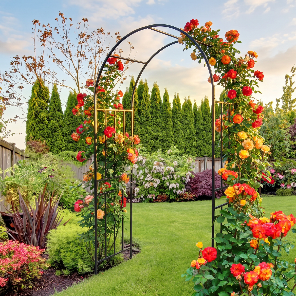 Metal Garden Arch for Climbing Plants - Rose Arch Outdoor Trellis, 85.8" H, Black