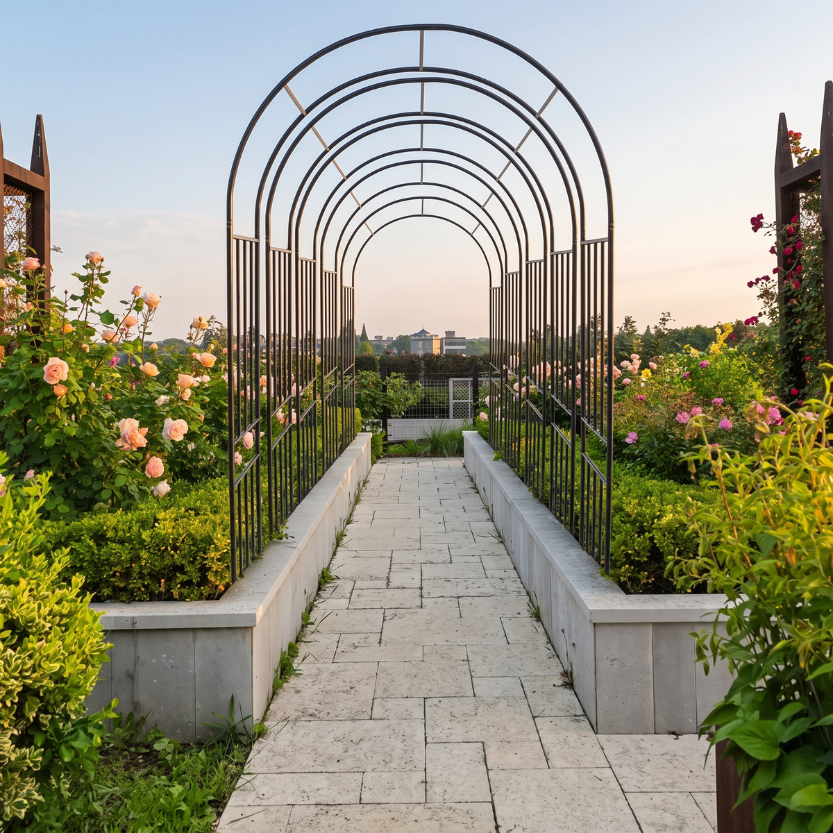 Metal Garden Arch for Climbing Plants - Rose Arch Outdoor Trellis, 85.8" H, Black