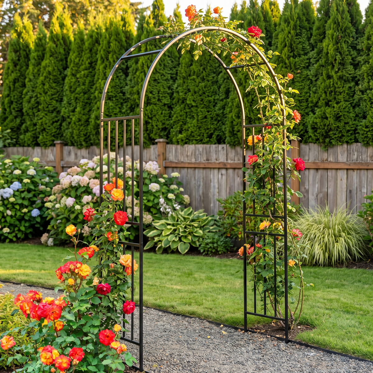 Metal Garden Arch for Climbing Plants - Rose Arch Outdoor Trellis, 85.8" H, Black