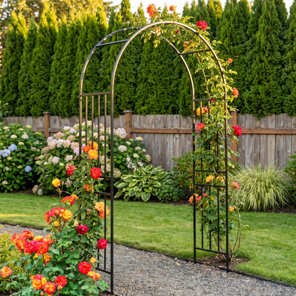 Metal Garden Arch for Climbing Plants - Rose Arch Outdoor Trellis, 85.8" H, Black