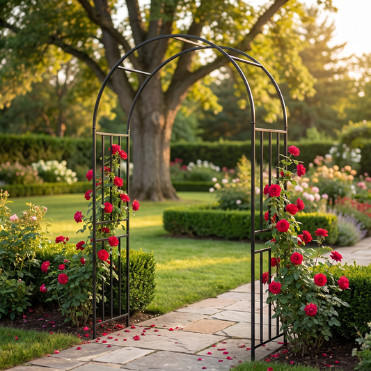 Metal Garden Arch for Climbing Plants - Rose Arch Outdoor Trellis, 85.8" H, Black