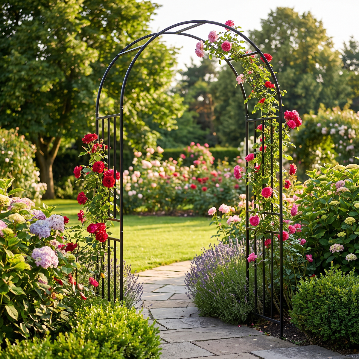 Metal Garden Arch for Climbing Plants - Rose Arch Outdoor Trellis, 85.8" H, Black