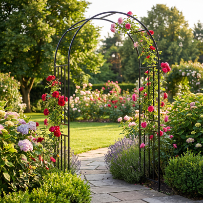 Metal Garden Arch for Climbing Plants - Rose Arch Outdoor Trellis, 85.8" H, Black
