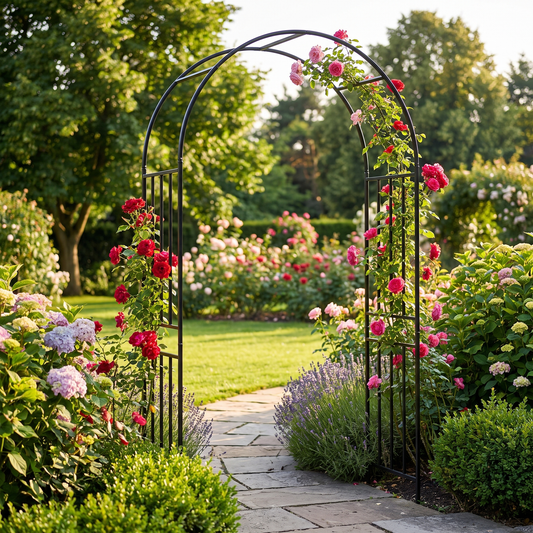 Metal Garden Arch for Climbing Plants - Rose Arch Outdoor Trellis, 85.8" H, Black