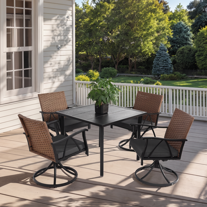5-Piece Patio Dining Set with Swivel Rocker Chairs - Outdoor Wicker Furniture for 4, Brown Gray