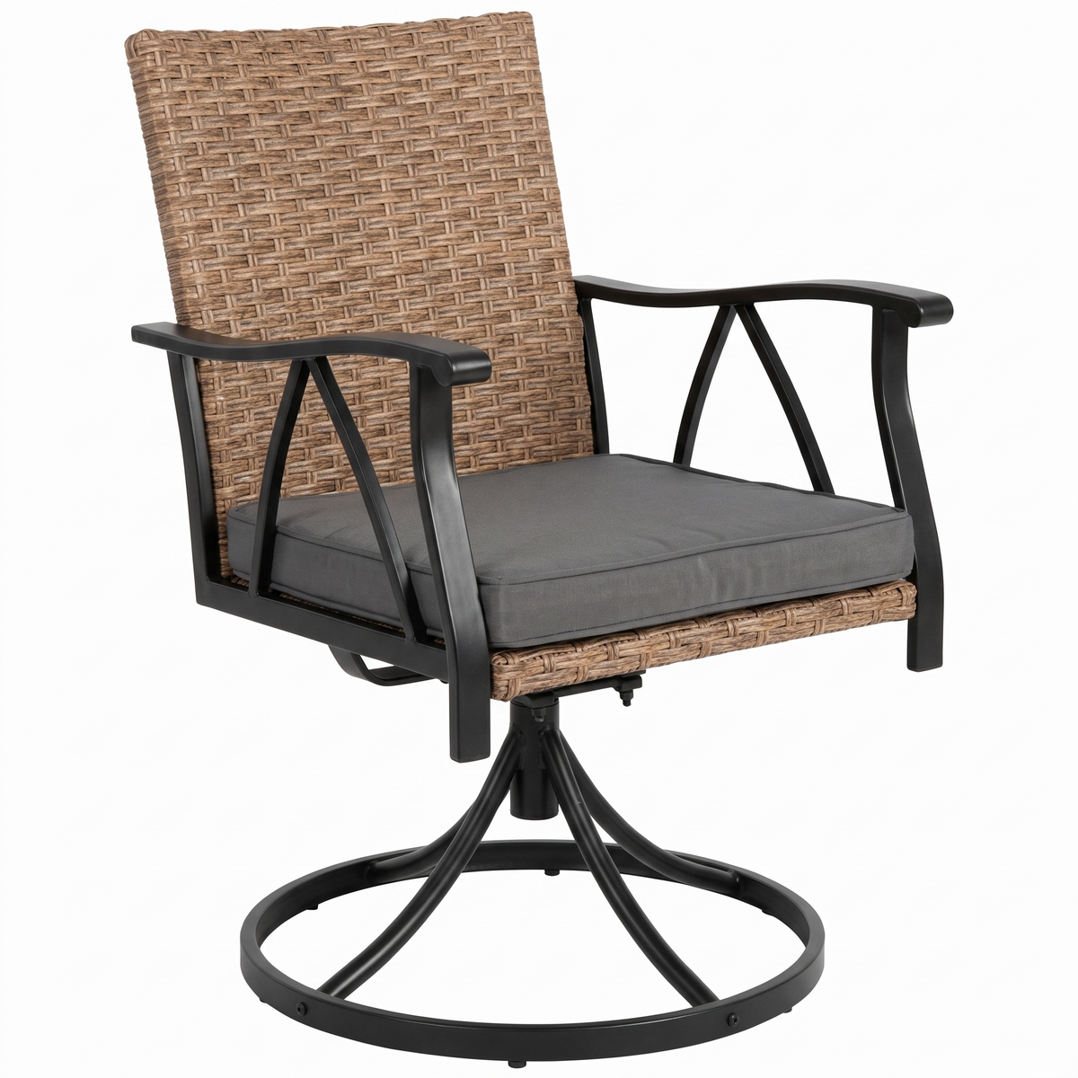 5-Piece Patio Dining Set with Swivel Rocker Chairs - Outdoor Wicker Furniture for 4, Brown Gray