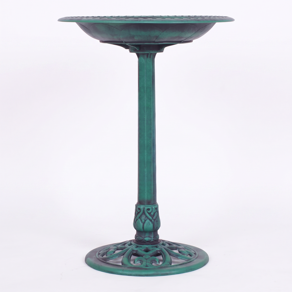 Green Pedestal Bird Bath - Weather-Resistant Resin, 28" Tall Garden Decor