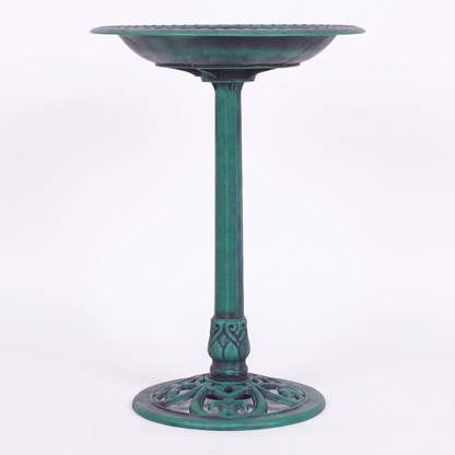 Green Pedestal Bird Bath - Weather-Resistant Resin, 28" Tall Garden Decor
