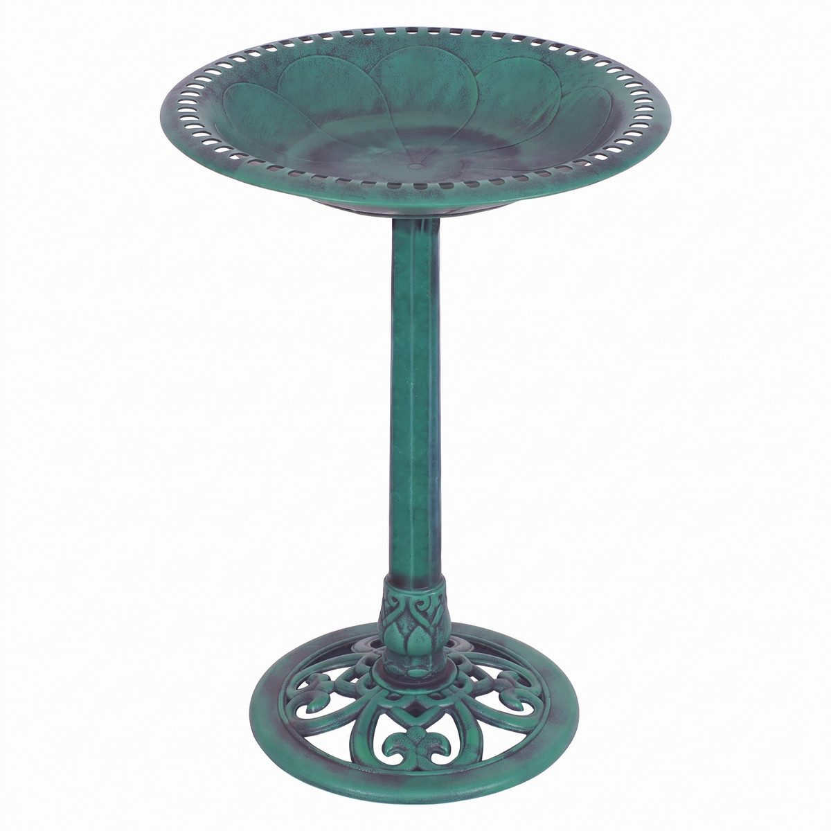 Green Pedestal Bird Bath - Weather-Resistant Resin, 28" Tall Garden Decor