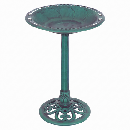 Green Pedestal Bird Bath - Weather-Resistant Resin, 28" Tall Garden Decor