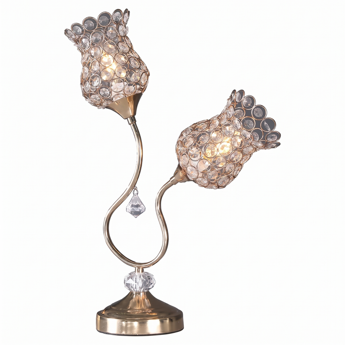 Rose Gold Floral Glam Table Lamp - Wire Cage & Acrylic Bead Shade | 18.75" H