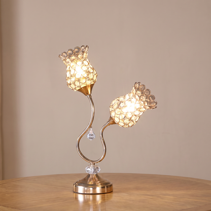 Rose Gold Floral Glam Table Lamp - Wire Cage & Acrylic Bead Shade | 18.75" H