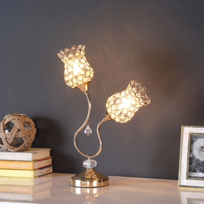 Rose Gold Floral Glam Table Lamp - Wire Cage & Acrylic Bead Shade | 18.75" H