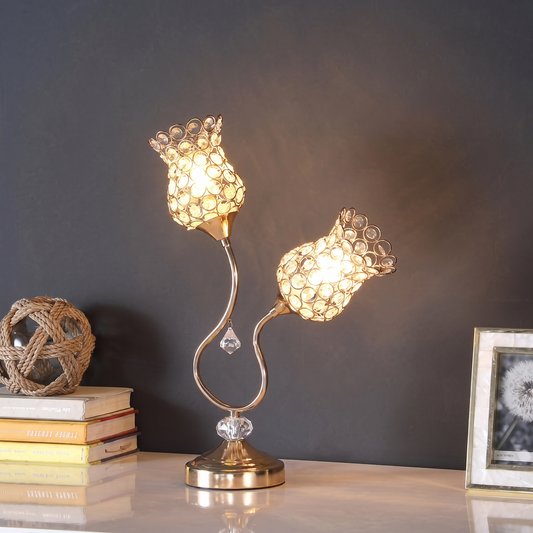 Rose Gold Floral Glam Table Lamp - Wire Cage & Acrylic Bead Shade | 18.75" H