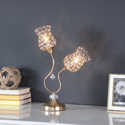 Rose Gold Floral Glam Table Lamp - Wire Cage & Acrylic Bead Shade | 18.75" H