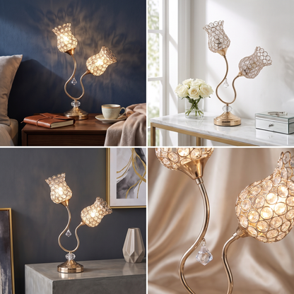 Rose Gold Floral Glam Table Lamp - Wire Cage & Acrylic Bead Shade | 18.75" H