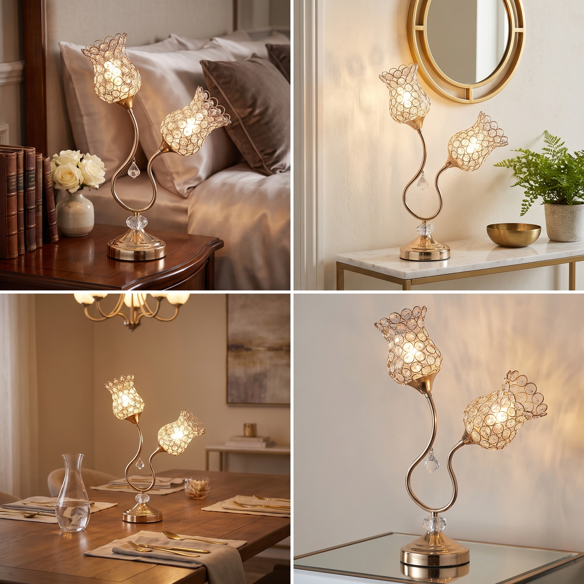 Rose Gold Floral Glam Table Lamp - Wire Cage & Acrylic Bead Shade | 18.75" H