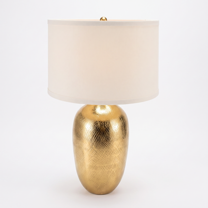 Gold Aluminum Table Lamp with White Fabric Shade - 18x31 inch Modern Bedside Lamp