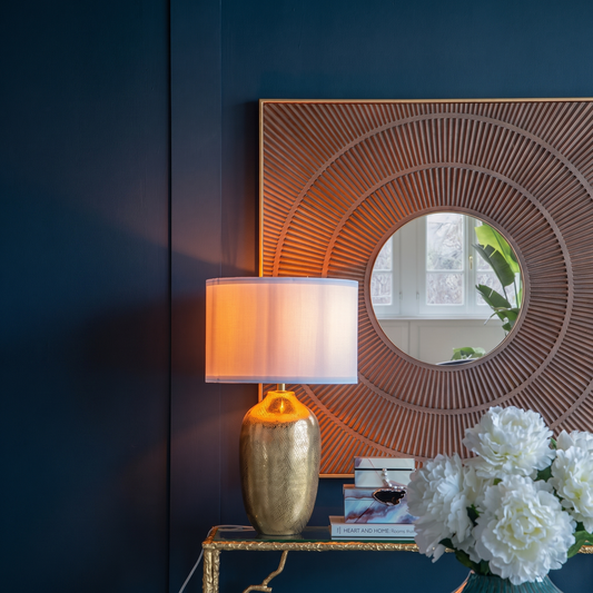 Gold Aluminum Table Lamp with White Fabric Shade - 18x31 inch Modern Bedside Lamp