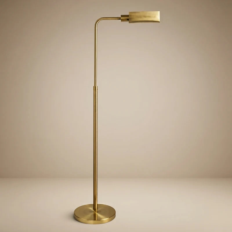 Verve Brassed Gold LED Floor Lamp - 63-Inch, Solid Brass, Adjustable Round Base, 6W, 3000K, No Bulb Needed