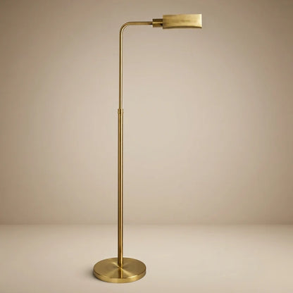 Verve Brassed Gold LED Floor Lamp - 63-Inch, Solid Brass, Adjustable Round Base, 6W, 3000K, No Bulb Needed