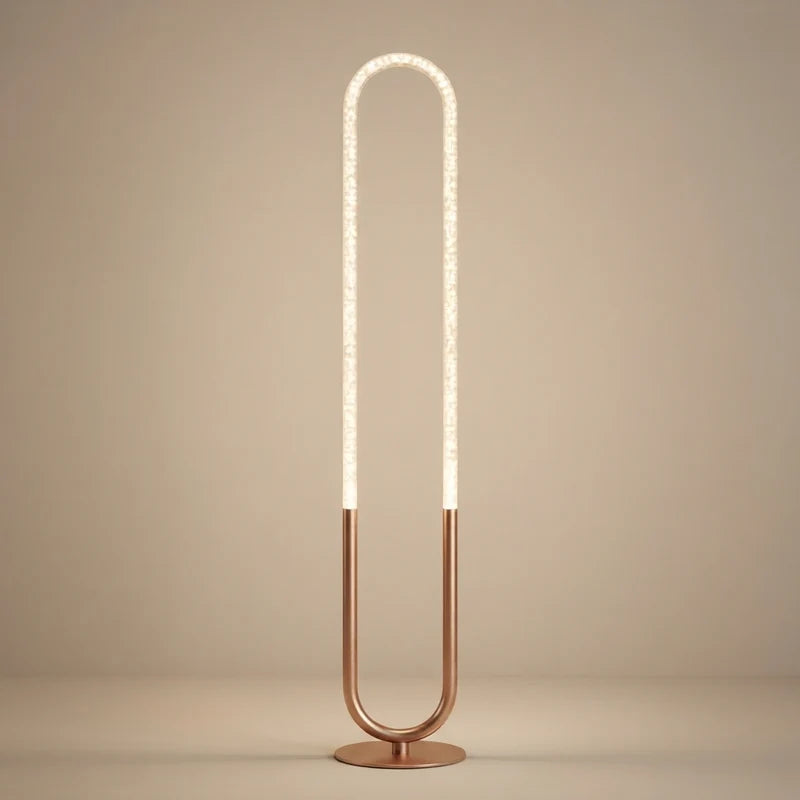 Zeon LED Arc Floor Lamp - 60-Inch, U-Shape, Coarse Gold & Clear Acrylic, 6W, No Bulb Needed