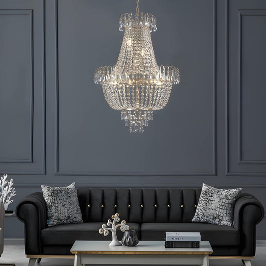 Large Gold Crystal Chandelier - K9 Crystal, Modern Luxury, 10x E12, Adjustable Height, Bulbs Not Included