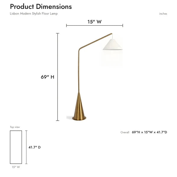 Lisbon Floor Lamp - Antique Brass Base & White Fabric Shade