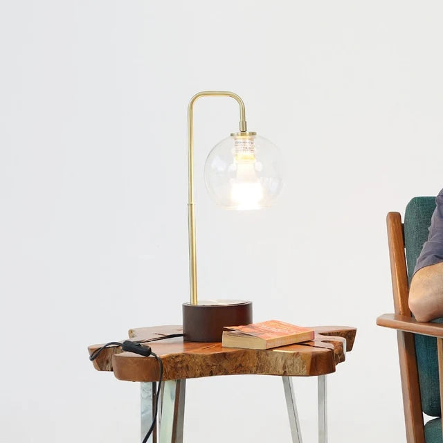 LuxeRay Glass Globe Arched Table Lamp - Bronze Mid-Century Modern Desk Light