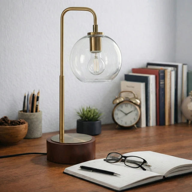 LuxeRay Glass Globe Arched Table Lamp - Bronze Mid-Century Modern Desk Light