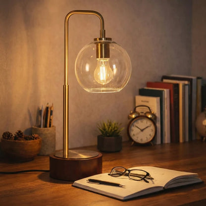 LuxeRay Glass Globe Arched Table Lamp - Bronze Mid-Century Modern Desk Light
